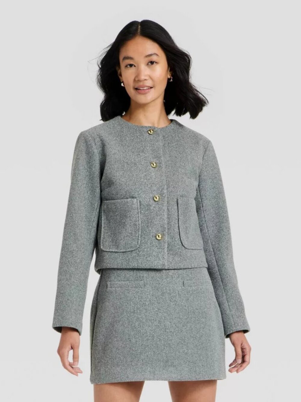 Women's Brushed Boucle Lady Jacket - A New Day Gray M